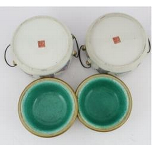 174 - A pair of Chinese famille rose 'Wu Shuang Pu' porridge pots, liners and covers, Daoguang seal marks ... 