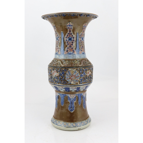 179 - A large Chinese archaistic underglaze blue and copper red vase, zun, late 19th century, decorated wi... 