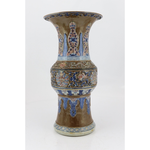 179 - A large Chinese archaistic underglaze blue and copper red vase, zun, late 19th century, decorated wi... 