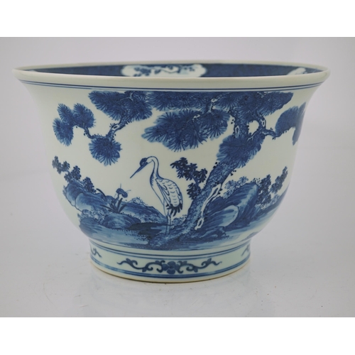 182 - A Chinese blue and white 'deer and cranes' planter, 19th century, painted with deer, cranes, pine tr... 