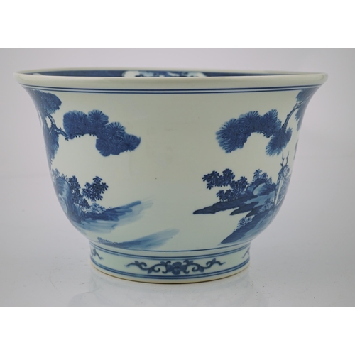 182 - A Chinese blue and white 'deer and cranes' planter, 19th century, painted with deer, cranes, pine tr... 