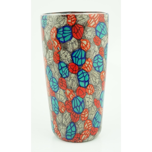 19 - ** ** Vittorio Ferro (1932-2012), a Murano glass Murrine vase, the tapered body with leaves in red, ... 