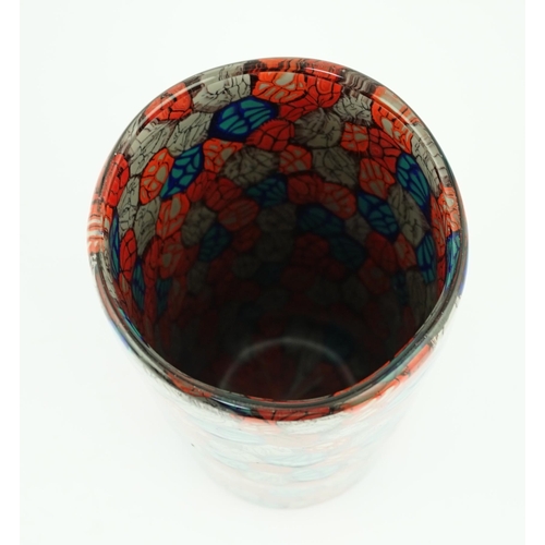 19 - ** ** Vittorio Ferro (1932-2012), a Murano glass Murrine vase, the tapered body with leaves in red, ... 