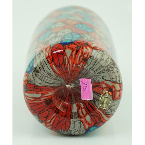 19 - ** ** Vittorio Ferro (1932-2012), a Murano glass Murrine vase, the tapered body with leaves in red, ... 