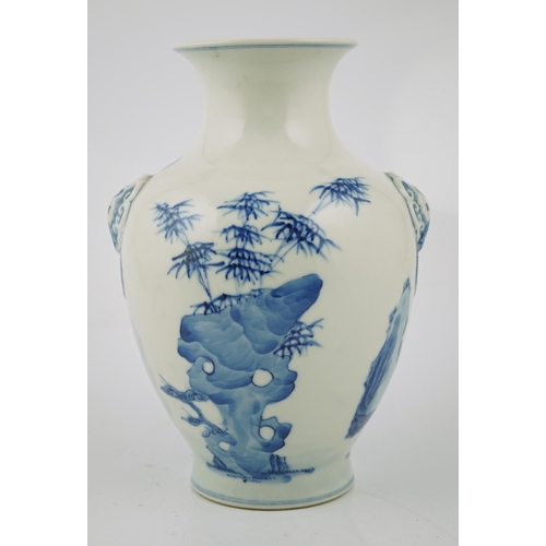 190 - A Chinese blue and white deer and pine vase, Qianlong seal mark but Republic period, of ovoid form... 