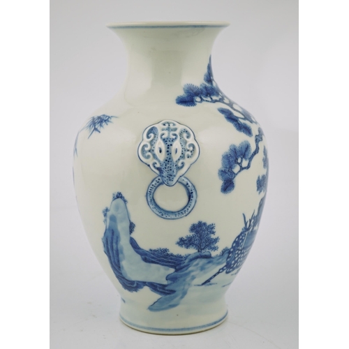 190 - A Chinese blue and white deer and pine vase, Qianlong seal mark but Republic period, of ovoid form... 