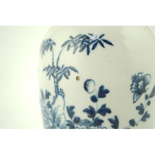 195 - A Chinese blue and white peonies and bamboo vase, Jiaqing period, of ovoid form, painted with peon... 