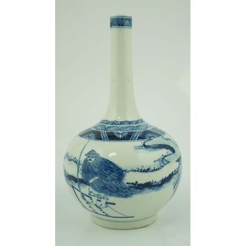 197 - A Chinese blue and white 'ox and plough' bottle vase, late 19th century, painted with a continuous l... 