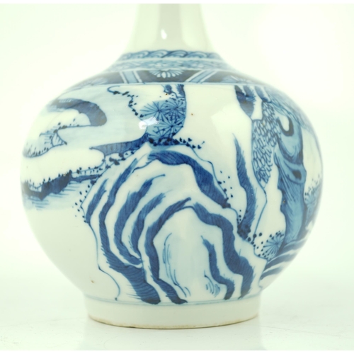 197 - A Chinese blue and white 'ox and plough' bottle vase, late 19th century, painted with a continuous l... 