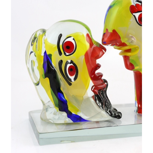 2 - ** ** Walter Furlan (1931-), a Murano glass sculpture depicting two Cubist style heads, signed and i... 