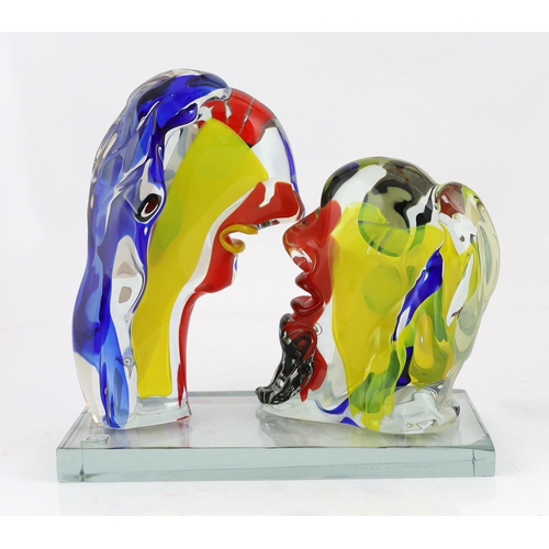 2 - ** ** Walter Furlan (1931-), a Murano glass sculpture depicting two Cubist style heads, signed and i... 