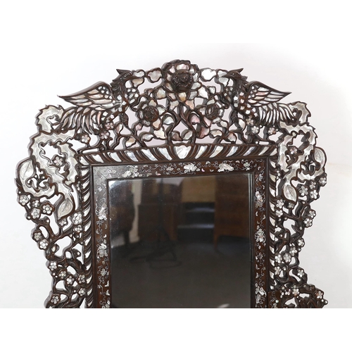 207 - An impressive Chinese hongmu and mother of pearl inlaid dressing table, mid 20th century, the mirror... 