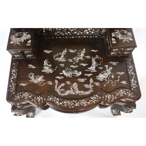 207 - An impressive Chinese hongmu and mother of pearl inlaid dressing table, mid 20th century, the mirror... 