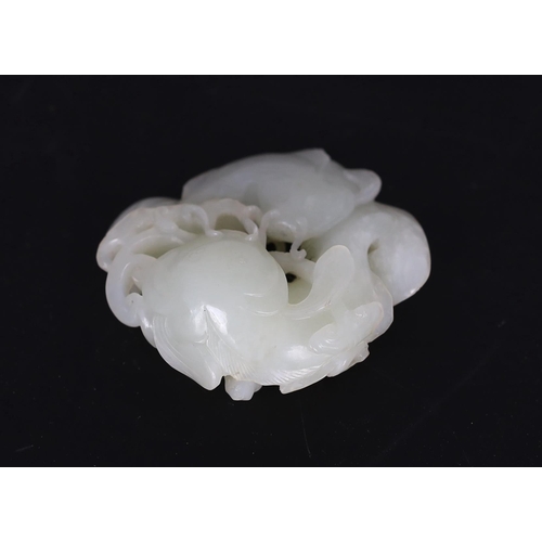 214 - * * A Chinese white jade group of two catfish, 18th century, each fish biting a sprig of lingzhi fun... 