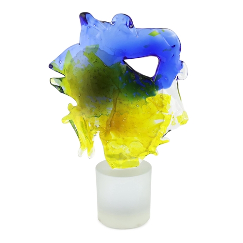 22 - ** ** Seguso, a Murano glass abstract profile silhouette head, in blue and yellow, signed, 37cm high... 