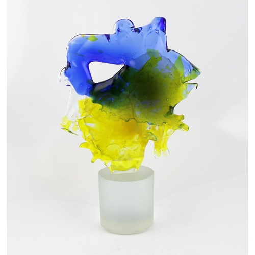 22 - ** ** Seguso, a Murano glass abstract profile silhouette head, in blue and yellow, signed, 37cm high... 