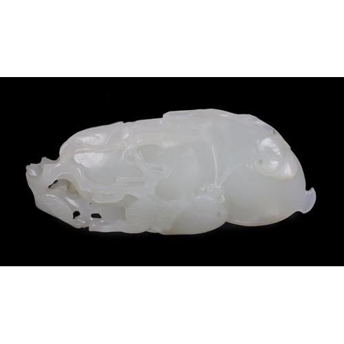 221 - * * A Chinese white jade pendant, carved as a gourd, Qianlong period, with overlapping leaves and te... 