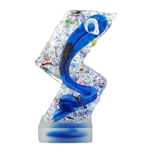 23 - ** ** A Murano glass abstract model of a leaping fish, signed, 39cm highPlease note this lot attract... 