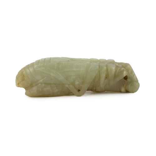 230 - A Chinese pale celadon jade grasshopper pendant, 18th/19th century, 6.8cm long