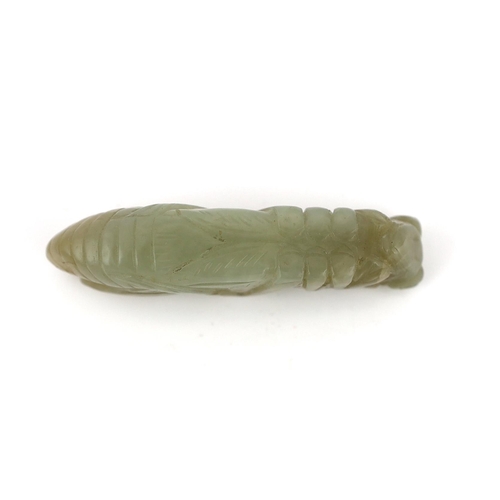 230 - A Chinese pale celadon jade grasshopper pendant, 18th/19th century, 6.8cm long