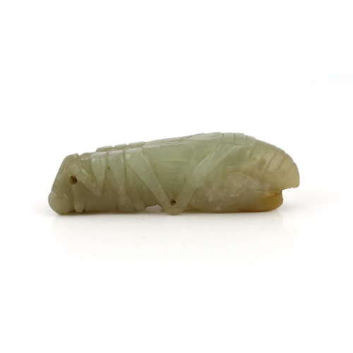 230 - A Chinese pale celadon jade grasshopper pendant, 18th/19th century, 6.8cm long