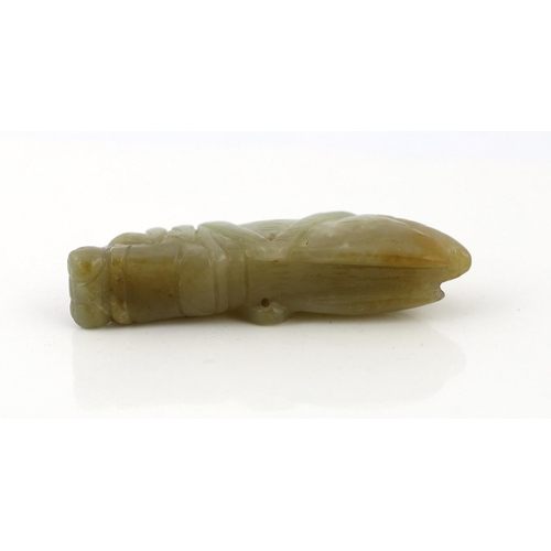 230 - A Chinese pale celadon jade grasshopper pendant, 18th/19th century, 6.8cm long