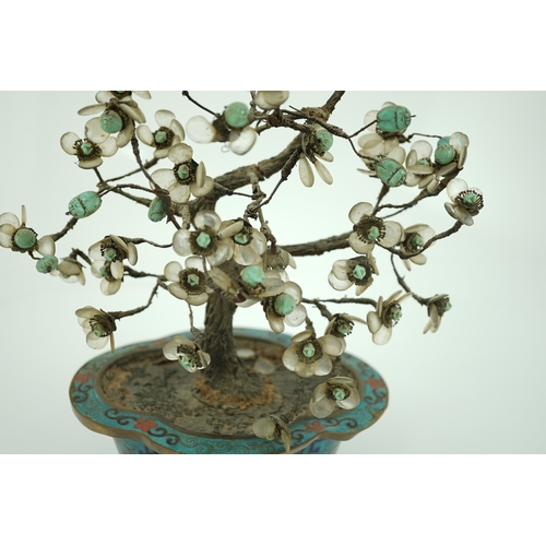 240 - A Chinese cloisonné enamel jardiniere housing a glass mounted model tree, 19th century, 29.5cm high... 