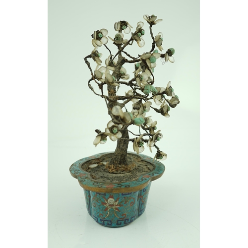 240 - A Chinese cloisonné enamel jardiniere housing a glass mounted model tree, 19th century, 29.5cm high... 