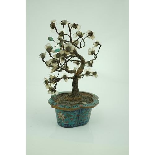 240 - A Chinese cloisonné enamel jardiniere housing a glass mounted model tree, 19th century, 29.5cm high... 