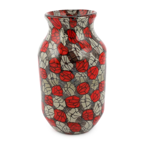 3 - ** ** Vittoria Ferro (1932-2012), a Murano glass Murrine vase, in red and grey, unsigned, 23cm highP... 