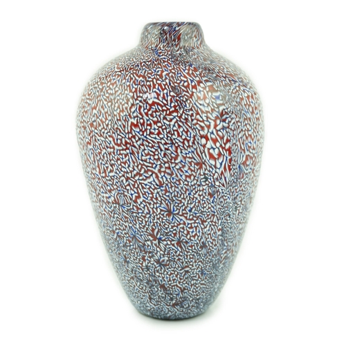 32 - ** ** Vittorio Ferro (1932-2012), a Murano glass Murrine vase, ovoid shaped, with blue and red murri... 