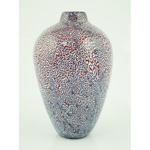 32 - ** ** Vittorio Ferro (1932-2012), a Murano glass Murrine vase, ovoid shaped, with blue and red murri... 