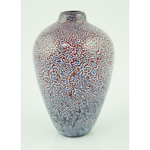 32 - ** ** Vittorio Ferro (1932-2012), a Murano glass Murrine vase, ovoid shaped, with blue and red murri... 