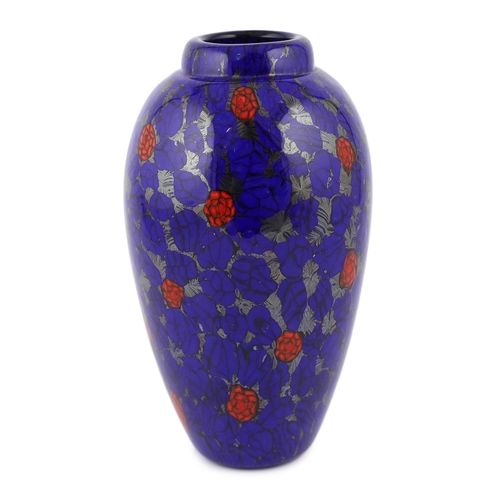 35 - ** ** Vittorio Ferro (1932-2012), a Murano glass Murrine vase, in blue with red roses, signed, 29.5c... 