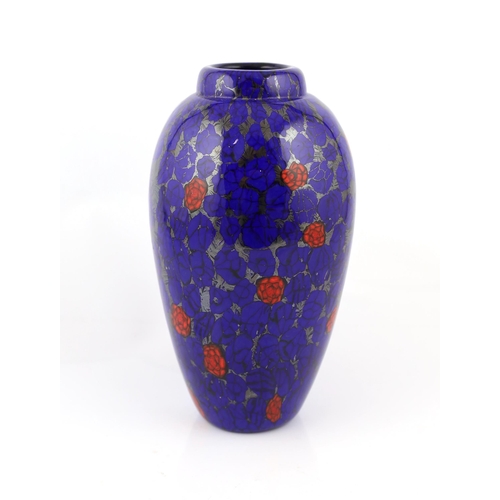 35 - ** ** Vittorio Ferro (1932-2012), a Murano glass Murrine vase, in blue with red roses, signed, 29.5c... 