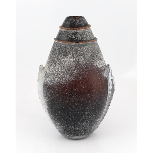 40 - ** ** Vittorio Ferro (1932-2012), a Murano glass vase, speckled purple, with pinched side handles, u... 