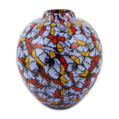 42 - ** ** Vittorio Ferro (1925-2012), a Murano glass Murrine ovoid vase, with butterflies in red and ora... 