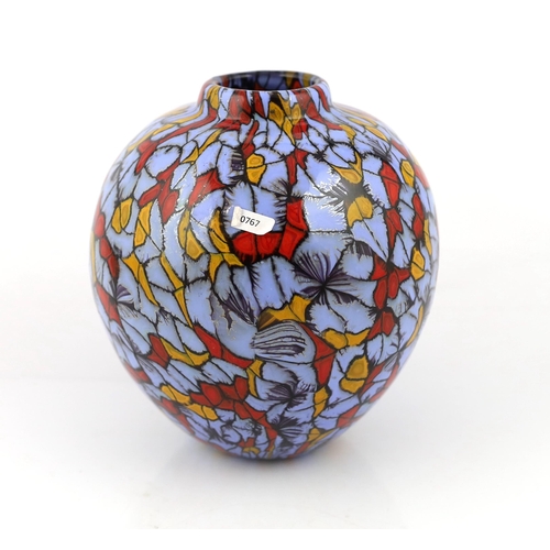 42 - ** ** Vittorio Ferro (1925-2012), a Murano glass Murrine ovoid vase, with butterflies in red and ora... 