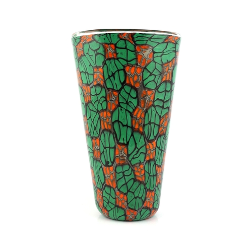 43 - ** ** Vittorio Ferro (1932-2012), a Merano glass Murrine vase, high cup shaped, in green and orange,... 