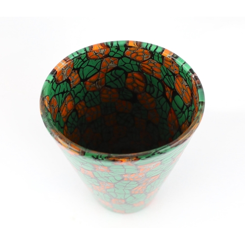 43 - ** ** Vittorio Ferro (1932-2012), a Merano glass Murrine vase, high cup shaped, in green and orange,... 