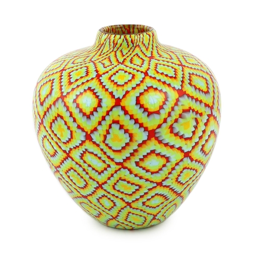 44 - ** ** Vittorio Ferro (1932-2012), a Murano glass Murrine ovoid vase, with mosaic squares in red, yel... 