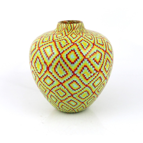 44 - ** ** Vittorio Ferro (1932-2012), a Murano glass Murrine ovoid vase, with mosaic squares in red, yel... 