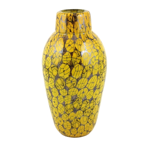 45 - ** ** Vittorio Ferro (1932-2012), a tall Murano glass Murrine vase, in yellow on black, signed, 30cm... 