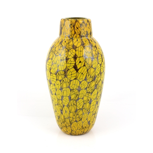 45 - ** ** Vittorio Ferro (1932-2012), a tall Murano glass Murrine vase, in yellow on black, signed, 30cm... 