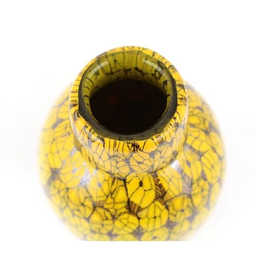 45 - ** ** Vittorio Ferro (1932-2012), a tall Murano glass Murrine vase, in yellow on black, signed, 30cm... 