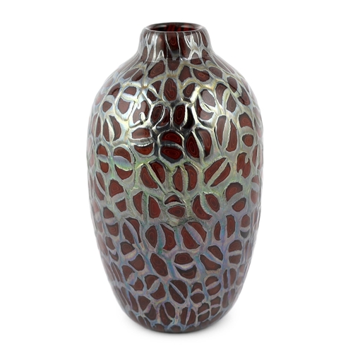 46 - ** ** Vittorio Ferro (1932-2012), a Murano glass vase, with grey cage work over a red field, unsigne... 