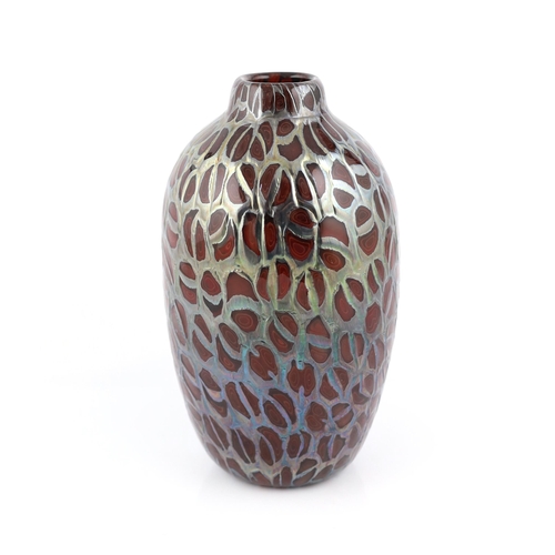 46 - ** ** Vittorio Ferro (1932-2012), a Murano glass vase, with grey cage work over a red field, unsigne... 