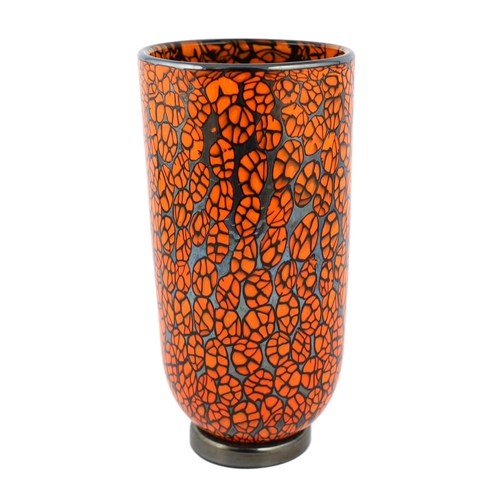 48 - ** ** Vittorio Ferro (1932-2012), a Murano glass Murrine vase, in orange and black, signed, 28cm hig... 