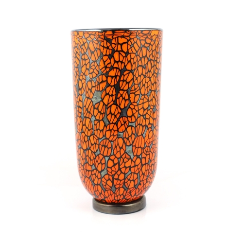 48 - ** ** Vittorio Ferro (1932-2012), a Murano glass Murrine vase, in orange and black, signed, 28cm hig... 