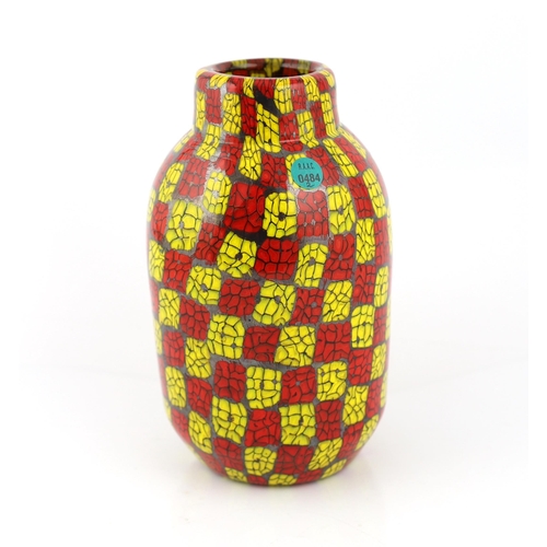 49 - ** ** Vittorio Ferro (1932-2012), a Murano glass Murrine vase, in yellow and red, signed, 26cm highP... 